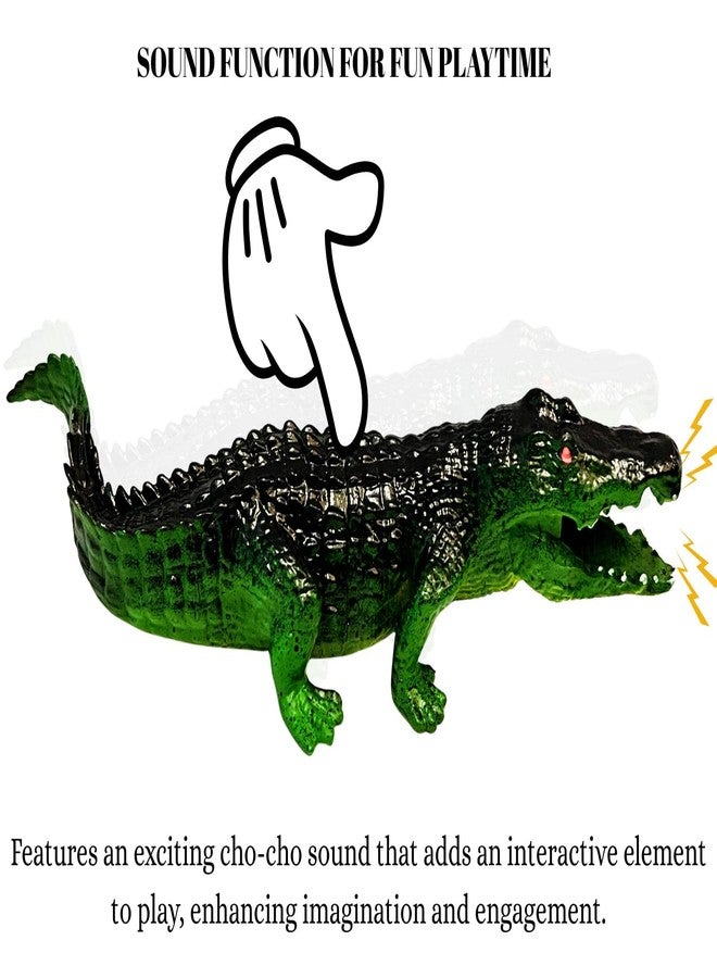 Mallexo لعبة تمساح واقعية كبيرة الحجم من ماليكسو للأطفال من عمر 3 سنوات فما فوق | قطعة واحدة من ألعاب التمساح ذي الدم البارد للأولاد والبنات مع صوت قطار، مجسم حيوان بري مفصل، هدية عيد ميلاد (أخضر) - Image 5